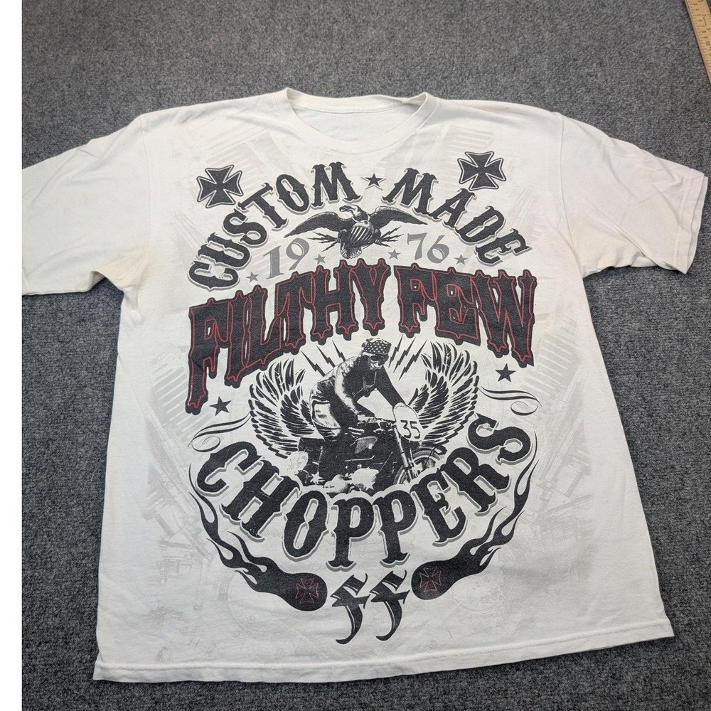 Filthy Few Choppers T-Shirt Mens Large White Graphic Biker Motorcycle 1976 Tee
